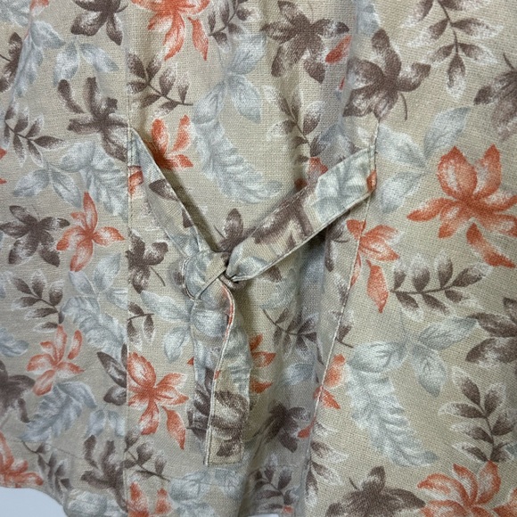 VTG Erika & Co Linen Cotton Blend Floral Buttoned Short Sleeve Top Petite Large - Picture 5 of 6